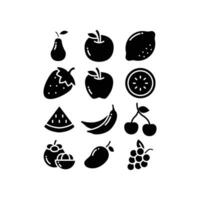 fruit voedsel, tropisch biologisch fruit, sappig, vers biologisch in lijn silhouet omvatten banaan, druif, mangosteen, enz, fruitig pictogrammen set, solide stijl vector illustratie. ontwerp Aan wit achtergrond eps10