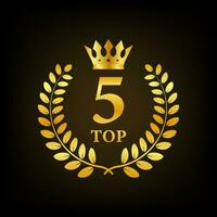 top 5 label. gouden laurier krans icoon. vector voorraad illustratie