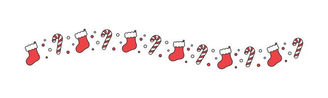 Kerstmis themed decoratief golvend lijn grens en tekst verdeler, Kerstmis kous en snoep riet patroon. vector illustratie.