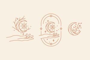 hand- halve maan maan ster rustiek concept etiket teken symbool bedrijf logo schoonheid kunst handgemaakt ambacht Product vector