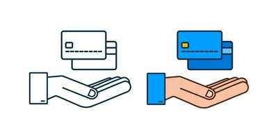 blauw gemakkelijk credit kaart met handen sjabloon Aan wit achtergrond. vector illustratie