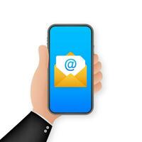 e-mail icoon. smartphone Aan wit achtergrond. concept bedrijf technologie. bericht herinnering concept. mail vector icoon. vector voorraad illustratie