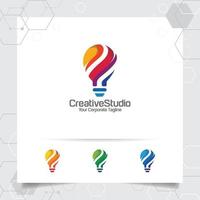 lamp logo idee ontwerpconcept van digitale pixel symbool en lamp vector. vector