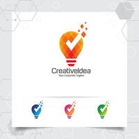 lamp logo idee ontwerpconcept van digitale pixel symbool en lamp vector. vector