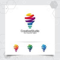 lamp logo idee ontwerpconcept van digitale pixel symbool en lamp vector. vector