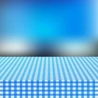blauw hoek tafelkleed Aan wit hout tafel. vector voorraad illustratie