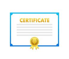 certificaat icoon. licentie kenteken. papier diploma uitreiking prijs met goud medaille. vector voorraad illustratie