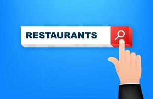 tekenfilm icoon met restaurants zoeken. vlak infografisch. plaats pin teken. mobiel bladzijde vector