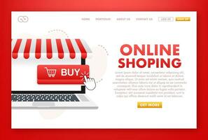 boodschappen doen online Aan website. online op te slaan, winkel concept Aan laptop scherm. vector illustratie.