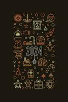 2024 nieuw jaar dun lijn verticaal creatief banier - vector vrolijk Kerstmis bruin illustratie