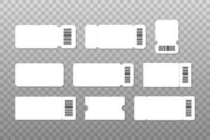 reeks van blanco ticket mockup sjabloon. realistisch wit papier coupon geïsoleerd Aan grijs achtergrond. vector voorraad illustratie