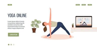 online yogabeoefening. banner ontwerp. illustratie, eps 10 vector