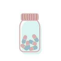 vector illustratie van rood geneeskunde met capsules. geïsoleerd pot met drug of supplementen. element van medisch en pharma concept. voorwerp Aan een wit achtergrond