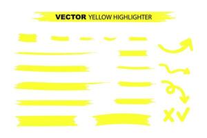 geel markeerstift markeerstift slagen. geel waterverf hand- getrokken hoogtepunt set. vector voorraad illustratie