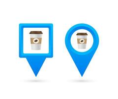 kaart wijzer met koffie. pin punt cafe. vector voorraad illustratie