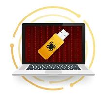 computer virus Aan USB flash kaart. virus bescherming. vector voorraad illustratie