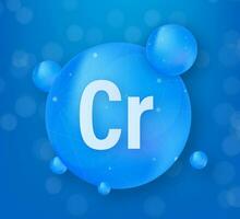 mineraal cr chroom blauw schijnend pil capsule icoon. stof voor schoonheid. chroom mineraal complex vector
