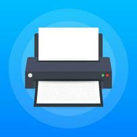 vlak printer icoon. printer met papier a4 vel en gedrukt tekst document. vector illustratie.