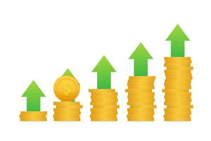 winst geld of begroting. contant geld en stijgende lijn diagram pijl omhoog, concept van bedrijf succes. hoofdstad verdiensten, ten goede komen. vector illustratie.