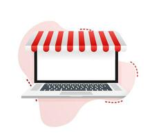 boodschappen doen online Aan website. online op te slaan, winkel concept Aan laptop scherm. vector illustratie