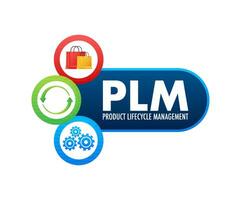 plm Product levenscyclus beheer. ontwikkeling strategie. afzet materialen. vector illustratie