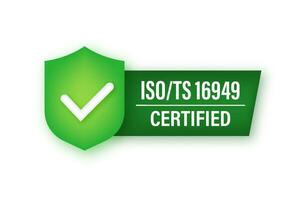 iso ts 16949 gecertificeerd insigne neon icoon. certificaat stempel. vector voorraad illustratie