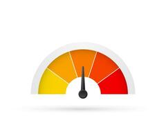 ronde temperatuur graadmeter, geïsoleerd Aan wit achtergrond. gekleurde meten halve cirkel schaal in vlak stijl. vector illustratie.