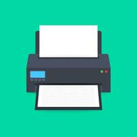 vlak printer icoon. printer met papier a4 vel en gedrukt tekst document. vector illustratie.