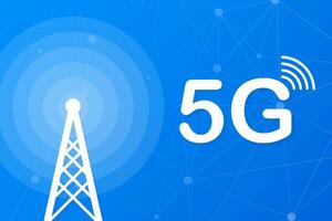 5g netwerk technologie. draadloze mobiel telecommunicatieverbinding onderhoud concept. afzet website landen sjabloon. vector illustratie.