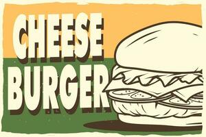 cheeseburger retro poster voor afdrukken vector
