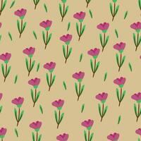 naadloos patroon van Purper bloemen en bladeren Aan een bruin achtergrond voor kleding stof afdrukken, textiel, geschenk omhulsel papier. kleurrijk vector voor kinderen, vlak stijl