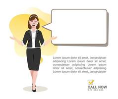 zakenvrouw met teken marketing, reclame, vectorillustratie vector