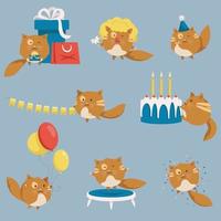 grappige kat met verschillende feestattributen vector