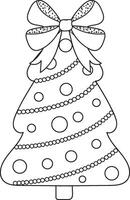 Kerstmis boom met geschenken. zwart en wit vector illustratie voor kleur boek