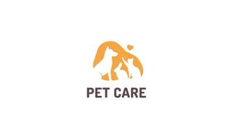 kat en hond huisdier liefde logo met lijn kunst concept ontwerp illustratie vector