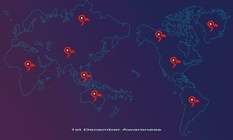 1e december bewustzijn, wereld kaart punt Oppervlakte met een helling achtergrond, wereld AIDS dag banier sjabloon vector