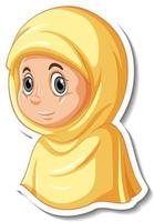 een stickersjabloon met het portret van een stripfiguur van een moslimmeisje vector