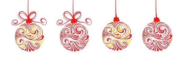 set kerstspeelgoed in rood met patronen. aquarel kerstkaart. vector