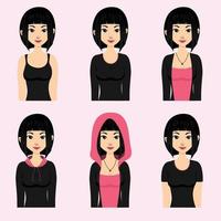 schattige meisjes avatar karakter met verschillende jurken vector