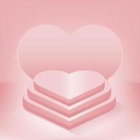 3d stap podium liefde met roze achtergrond vector
