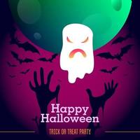 Halloween-spook met roze neonverloop, maan, vleermuizen en zombiehanden vector