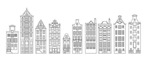 een reeks oude Europese huizen. architectuur van nederland. vector