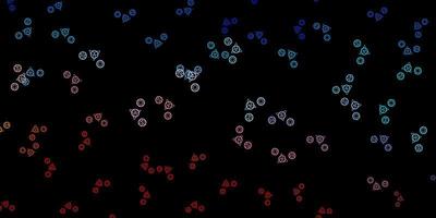 donkerblauwe, rode vectorachtergrond met occulte symbolen. vector