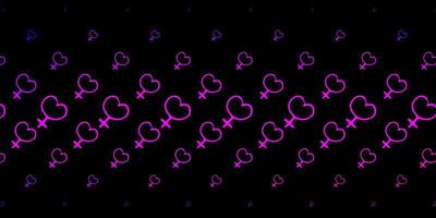 donkerpaarse, roze vectorachtergrond met de machtssymbolen van de vrouw. vector