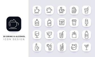 lijntekeningen onvolledige drank en alcohol icon pack. vector