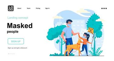 gemaskerde mensen webconcept bestemmingspagina sjabloon vector