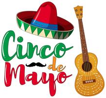 Cinco de Mayo posterontwerp met hoed en gitaar vector