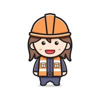 schattig meisje mijnwerker cartoon pictogram vectorillustratie vector