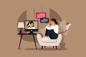 online therapie en counseling onder stress en depressie. vector