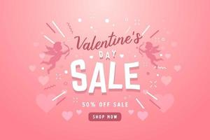 Valentijnsdag verkoop banner met cupido voor campagne, online winkel. vector